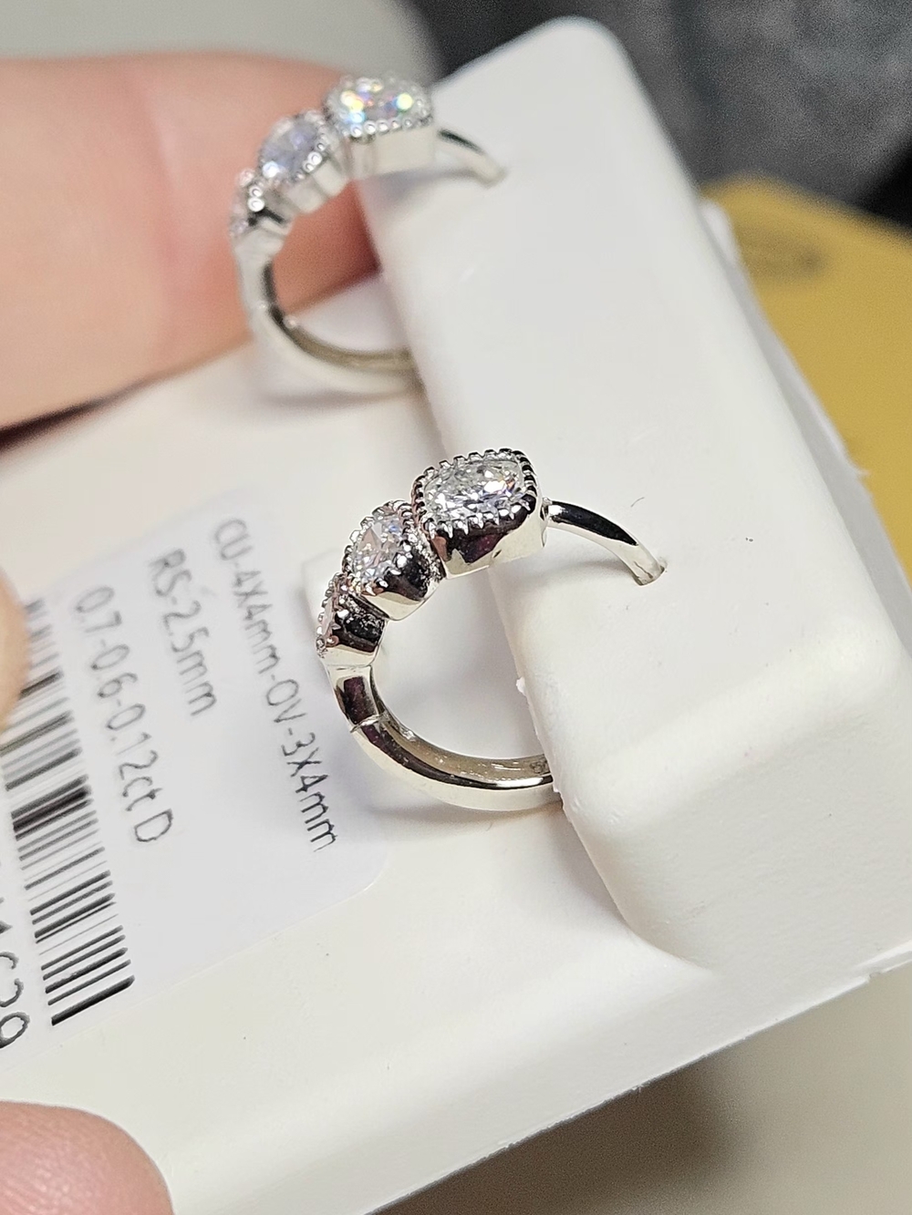 Certified Moissanite 3-Stone Halo Huggies .925 Sterling Silver NWT - Picture 10 of 14